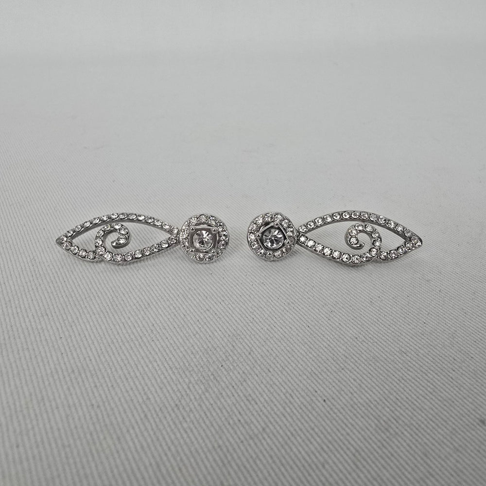 Silver Tone Rhinestone Convertible Drop Earrings