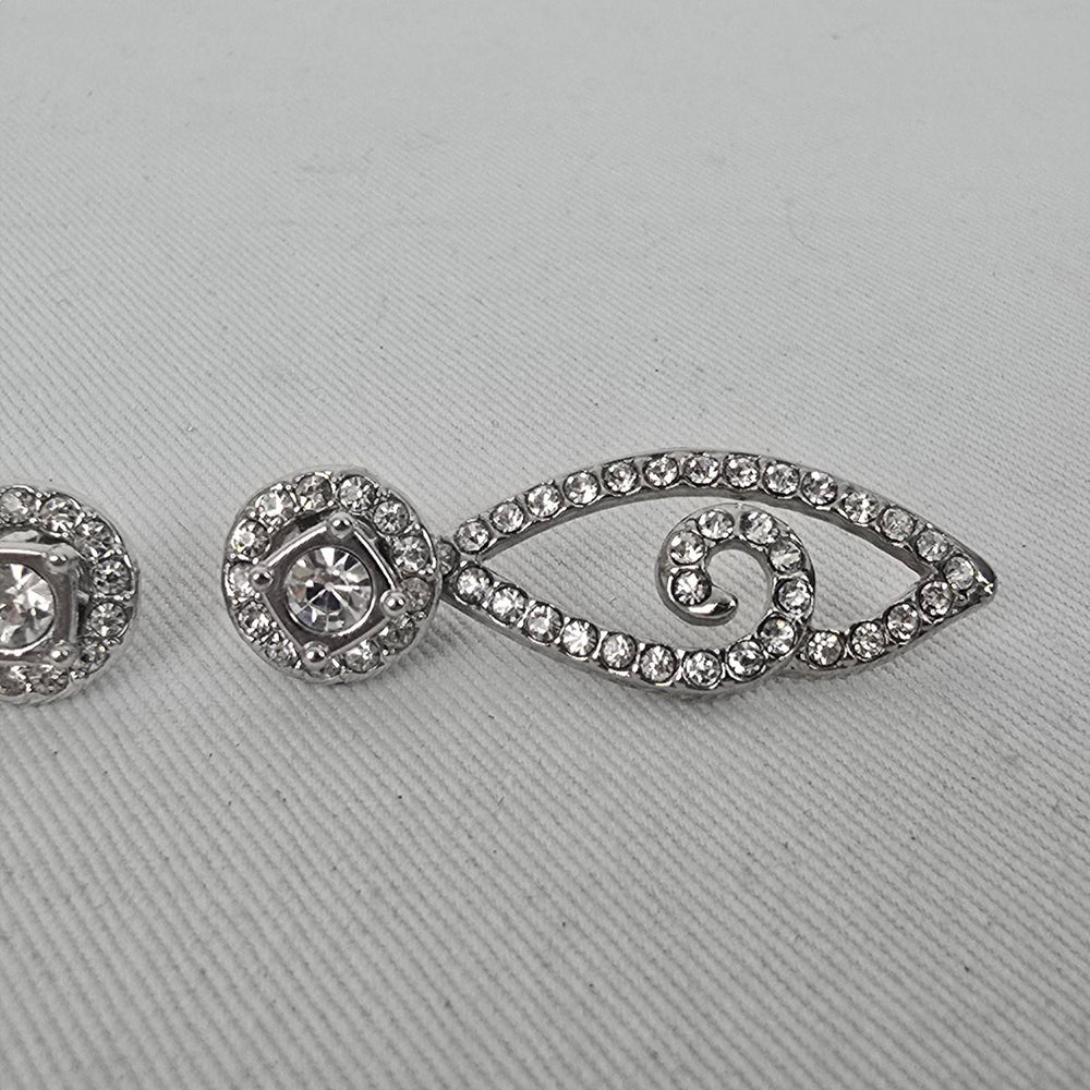 Silver Tone Rhinestone Convertible Drop Earrings