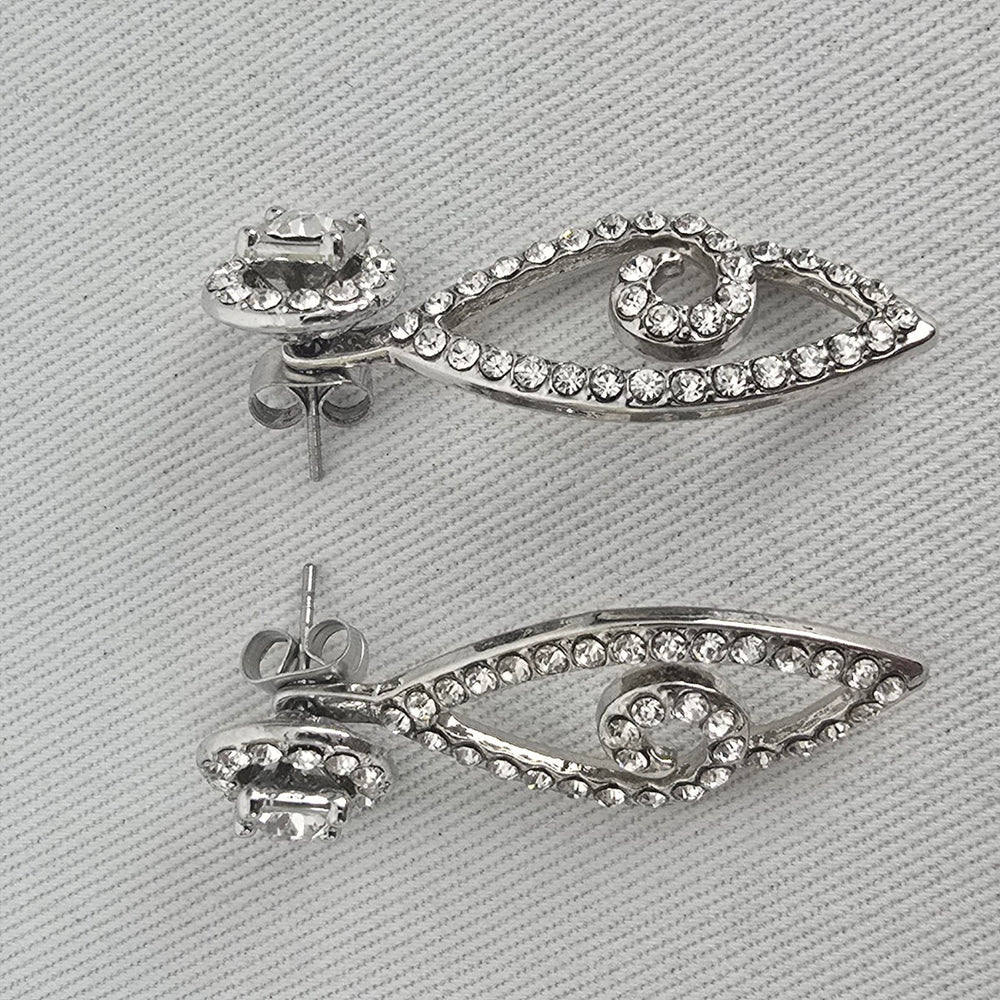 Silver Tone Rhinestone Convertible Drop Earrings
