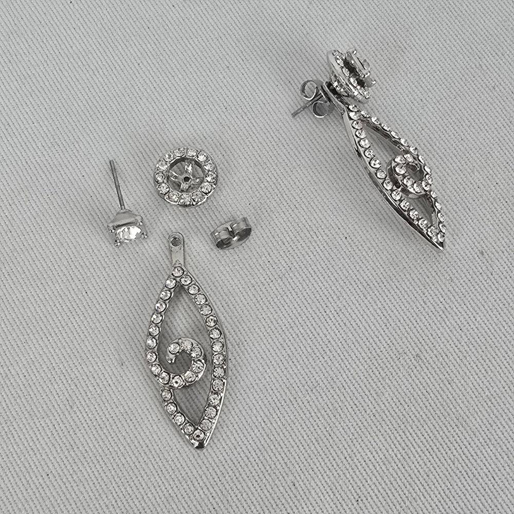 Silver Tone Rhinestone Convertible Drop Earrings