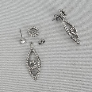Silver Tone Rhinestone Convertible Drop Earrings