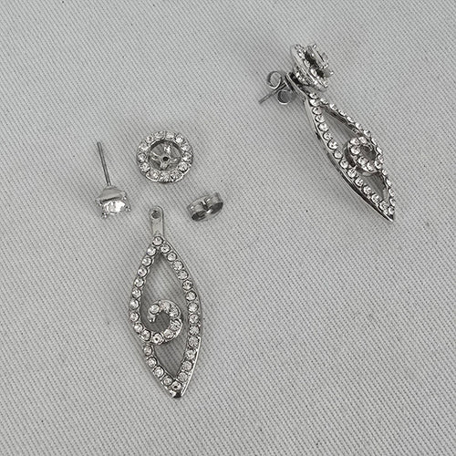 Silver Tone Rhinestone Convertible Drop Earrings