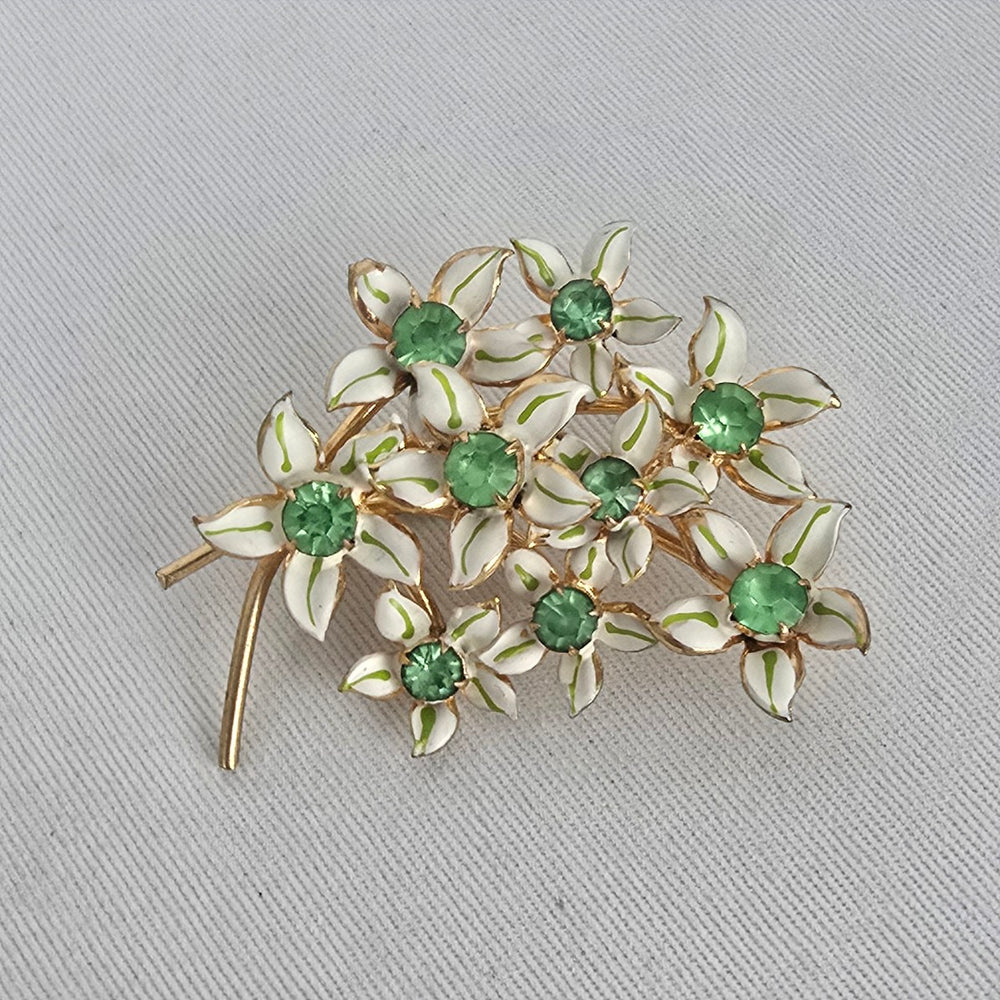 Vintage Style Floral Enamel Rhinestone Brooch