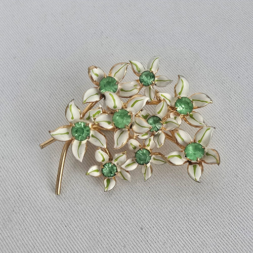Vintage Style Floral Enamel Rhinestone Brooch