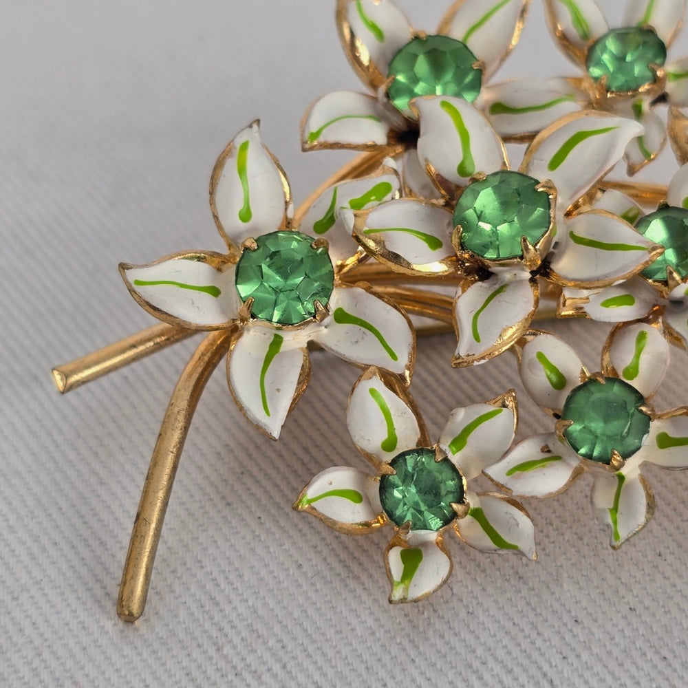 Vintage Style Floral Enamel Rhinestone Brooch