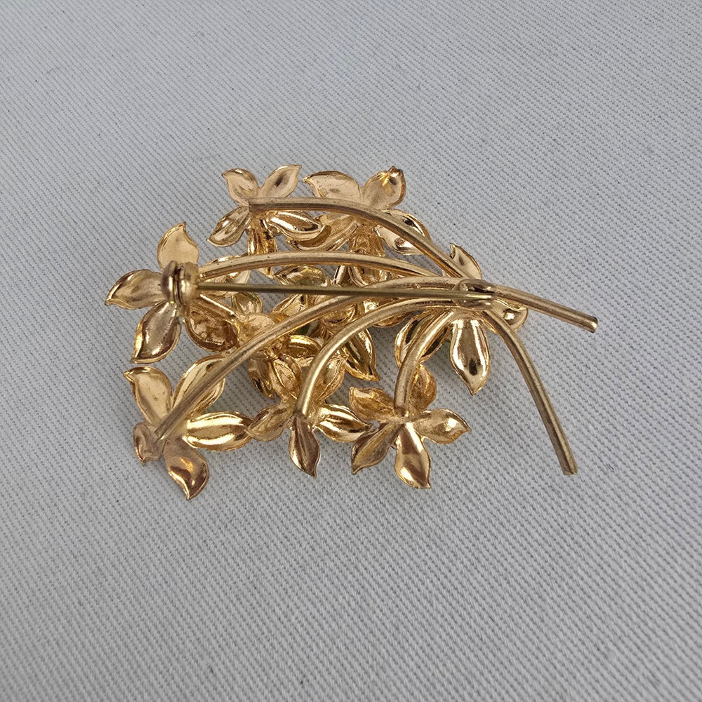 Vintage Style Floral Enamel Rhinestone Brooch
