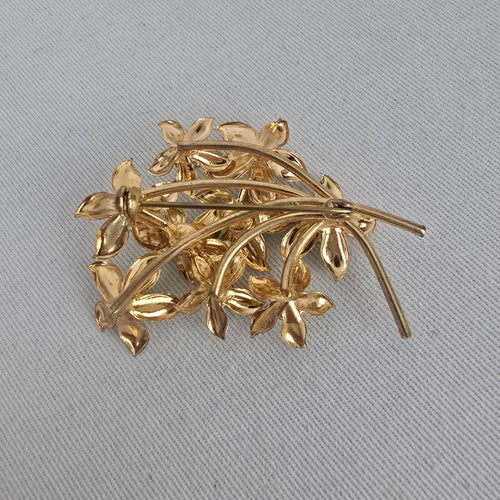 Vintage Style Floral Enamel Rhinestone Brooch