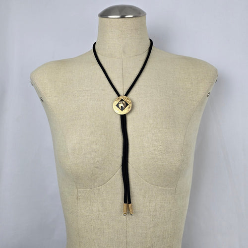 Vintage Western Horse Head Bolo Tie Black & Gold Tone