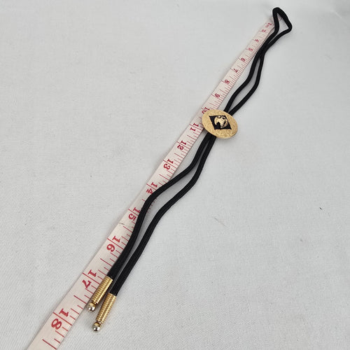 Vintage Western Horse Head Bolo Tie Black & Gold Tone