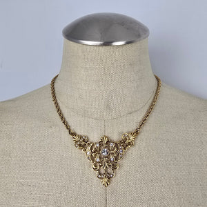 Vintage Lady Remington Gold Tone Crystal Statement Necklace