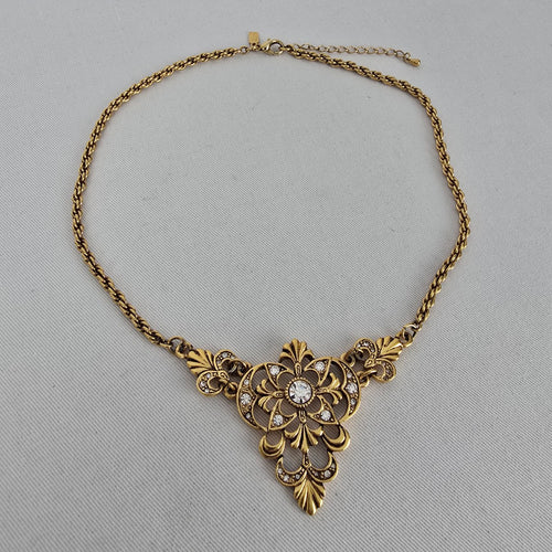 Vintage Lady Remington Gold Tone Crystal Statement Necklace