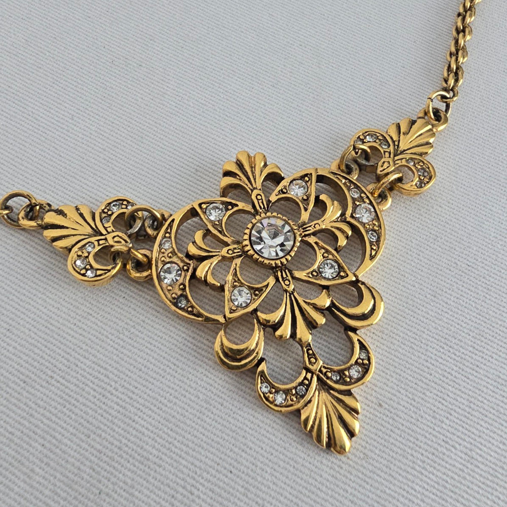 Vintage Lady Remington Gold Tone Crystal Statement Necklace