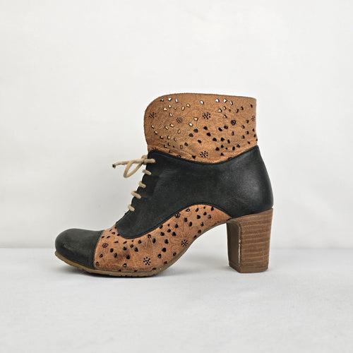 Brako Floral Cutout Leather Ankle Boots Size 6
