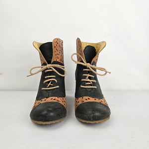 Brako Floral Cutout Leather Ankle Boots Size 6