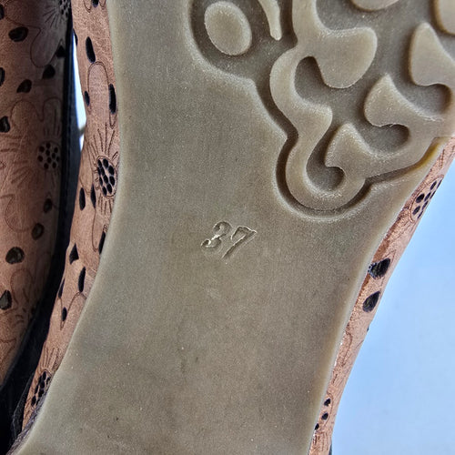 Brako Floral Cutout Leather Ankle Boots Size 6