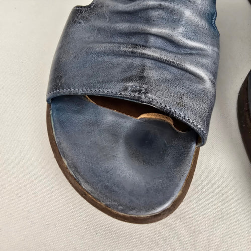 Mjus Blue Leather Peep Toe Wedge Sandals Size 7.5