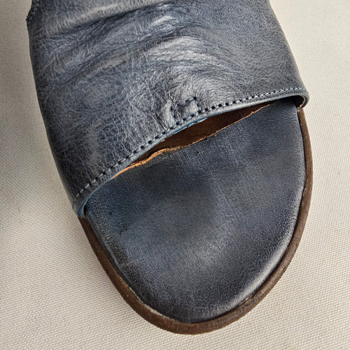 Mjus Blue Leather Peep Toe Wedge Sandals Size 7.5