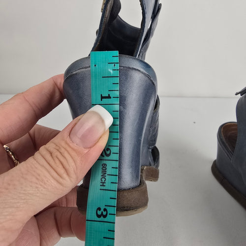 Mjus Blue Leather Peep Toe Wedge Sandals Size 7.5