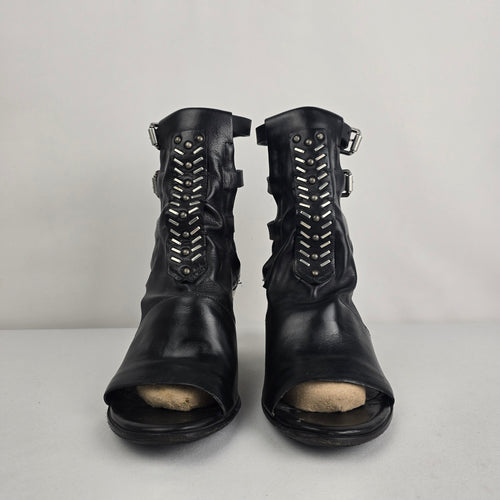 A.S.98 Black Leather Gladiator Heeled Sandals Size