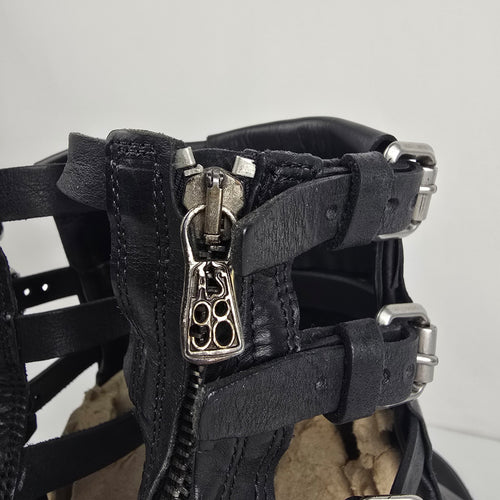 A.S.98 Black Leather Gladiator Heeled Sandals Size