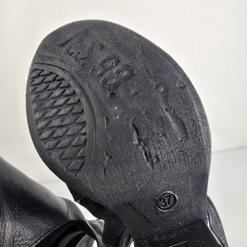 A.S.98 Black Leather Gladiator Heeled Sandals Size