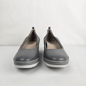 Vionic Jacey Grey Leather Wedge Slip-On Shoes Size 9.5