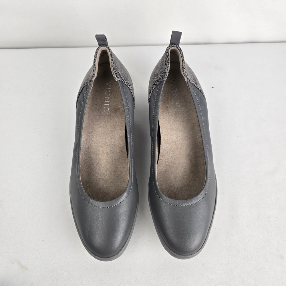 Vionic Jacey Grey Leather Wedge Slip-On Shoes Size 9.5