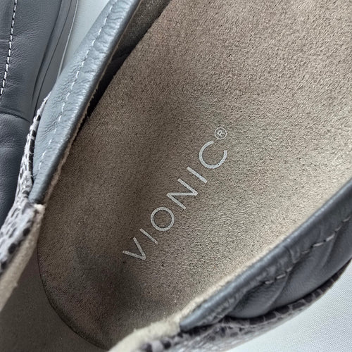 Vionic Jacey Grey Leather Wedge Slip-On Shoes Size 9.5