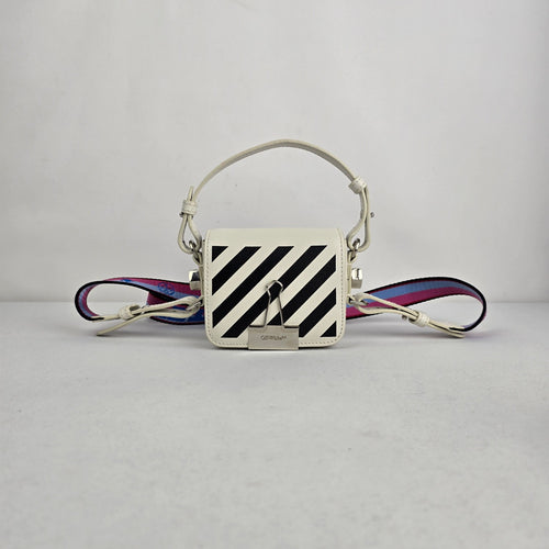 Off-White Mini Diagonal Binder Clip Bag White Black