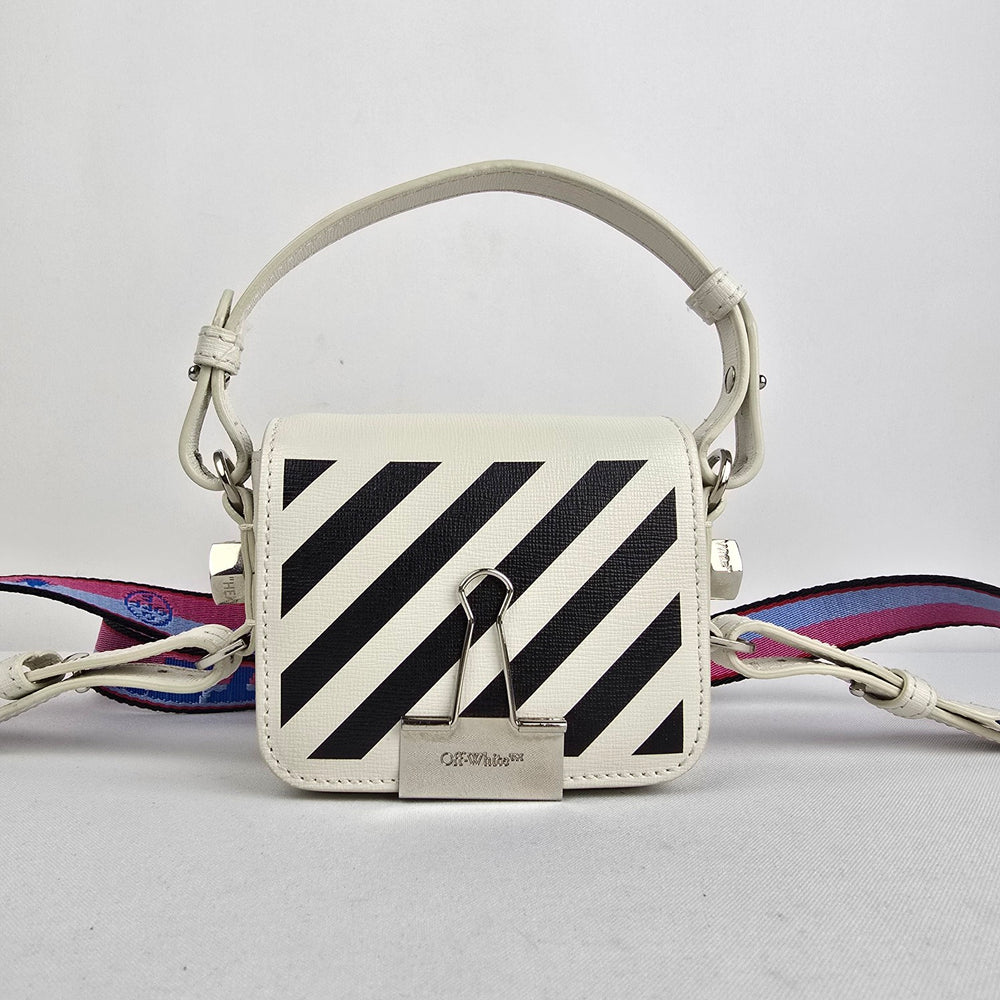 Off-White Mini Diagonal Binder Clip Bag White Black