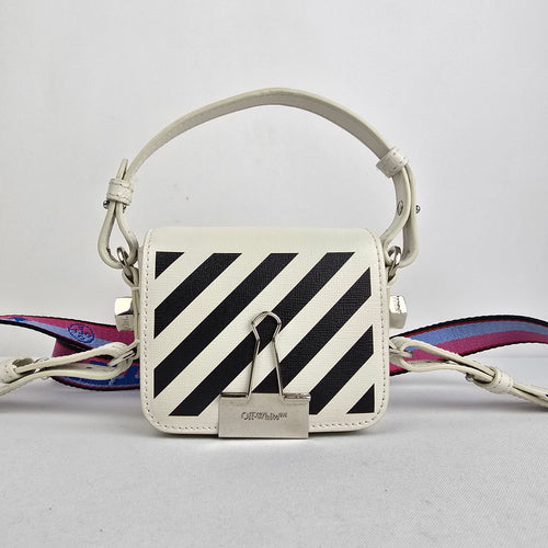 Off-White Mini Diagonal Binder Clip Bag White Black