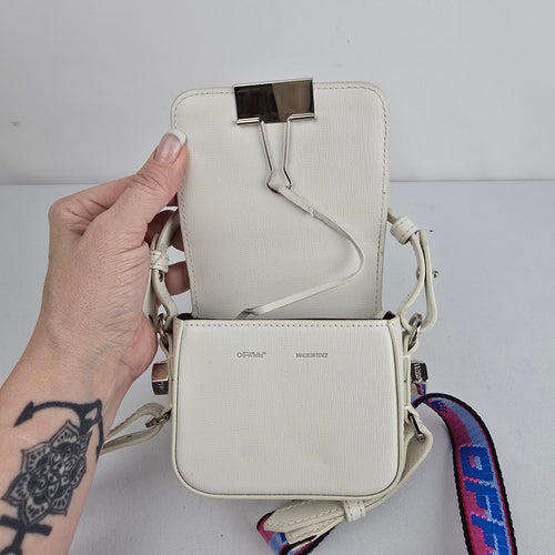 Off-White Mini Diagonal Binder Clip Bag White Black