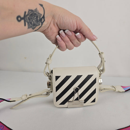 Off-White Mini Diagonal Binder Clip Bag White Black