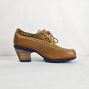 John Fluevog Cheerful Brown Leather Cutout Heels Size 9
