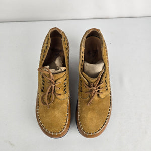 John Fluevog Cheerful Brown Leather Cutout Heels Size 9