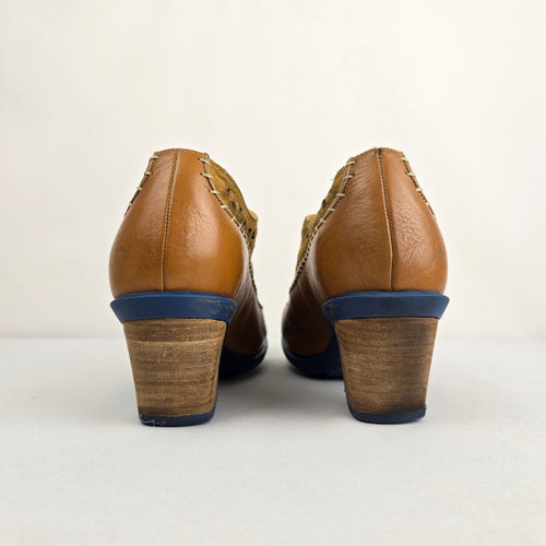 John Fluevog Cheerful Brown Leather Cutout Heels Size 9