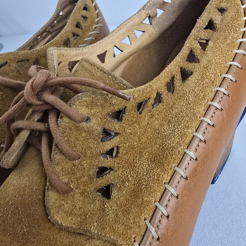 John Fluevog Cheerful Brown Leather Cutout Heels Size 9