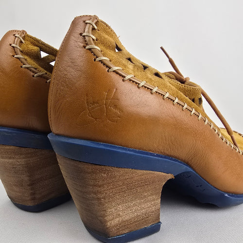 John Fluevog Cheerful Brown Leather Cutout Heels Size 9