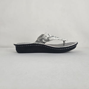 Alegria Silver Snake Print Thong Sandals Size