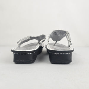 Alegria Silver Snake Print Thong Sandals Size