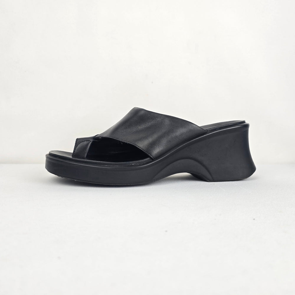 Clarks Black Leather Platform Slide Sandals Size 10W