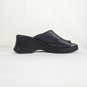 Clarks Black Leather Platform Slide Sandals Size 10W
