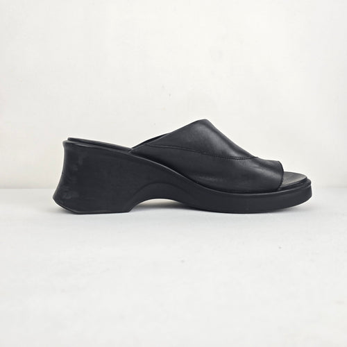 Clarks Black Leather Platform Slide Sandals Size 10W
