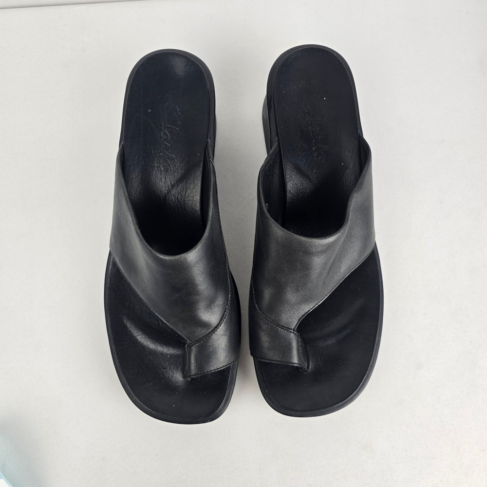 Clarks Black Leather Platform Slide Sandals Size 10W