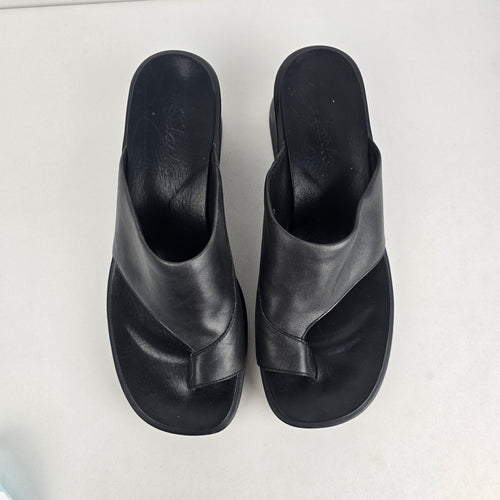 Clarks Black Leather Platform Slide Sandals Size 10W