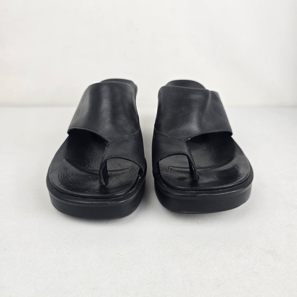 Clarks Black Leather Platform Slide Sandals Size 10W