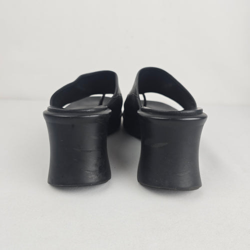 Clarks Black Leather Platform Slide Sandals Size 10W