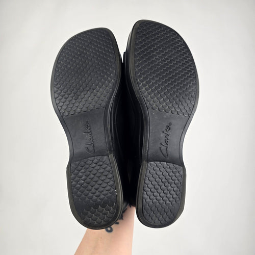 Clarks Black Leather Platform Slide Sandals Size 10W