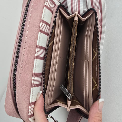 Wrangler Striped Crossbody Wallet Bag Pink Cream