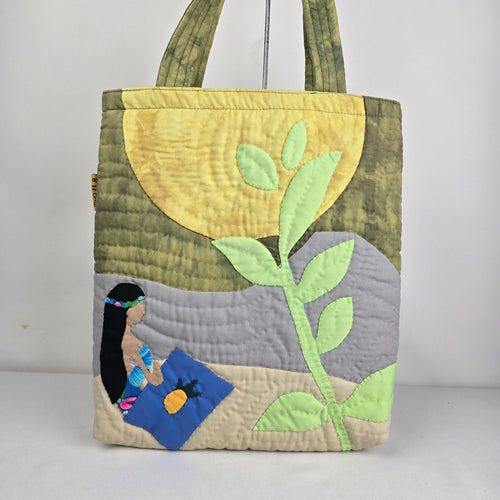 RH Quilts Handmade Quilted Appliqué Tote Bag Floral Lined
